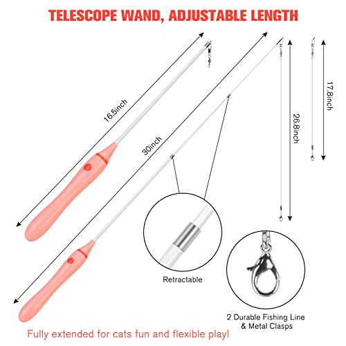 BEBOBLY 3-in-1 Retractable Cat Wand Toy for Indoor Cats - color: Pink