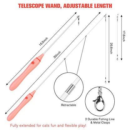 BEBOBLY 3-in-1 Retractable Cat Wand Toy for Indoor Cats - color: Pink