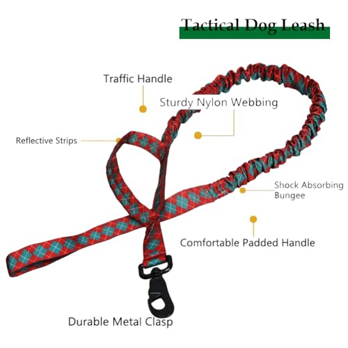 Christmas Tactical Dog Collar and Leash Set Adjustable Nylon Collar Dog Training Collar Leash Set with Control Handleand（Christmas Green S - color: Christmas gridset, size: Small (Pack of 1)