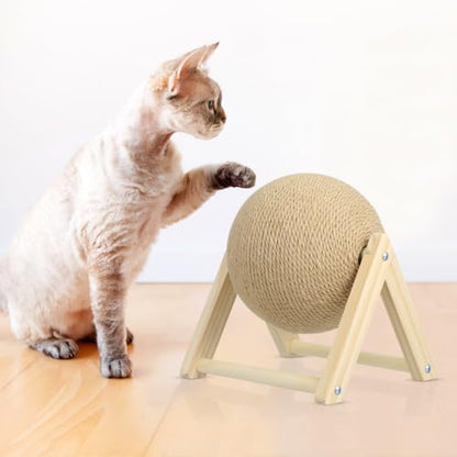 STOBOK Cat Scratcher with Wood Scratching Ball - Cats and Kittens Indoor Toy for Claw Care and Exercise - Round Scratching Board Spinning Ball Interactive Rabbit Pet Supplies for Home and Shops