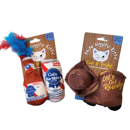 Haute Diggity Kitty Cats Blue Ribbon + Kitty Cowboy Set, Plush Cat Toys Catnip Filled with Interactive Crackle Sound, Safe & Durable Toys for Cat & Kitten, 4 Pcs - style: Cats Blue Ribbon + Kitty Cowboy