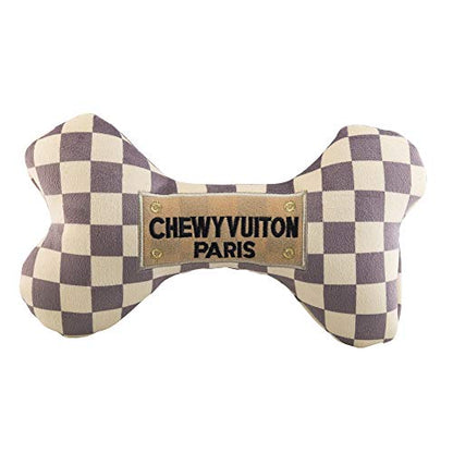 Haute Diggity Dog Chewy Vuiton Bone Plush Squeaky Dog Toy, Soft Durable Designer-Inspired Stuffed Puppy Chew Toys for Small, Medium & Large Dogs, Machine-Washable (Tan Checker) XL - color: Brown Bone, size: X-Large