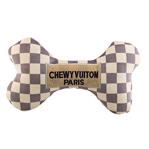 Haute Diggity Dog Chewy Vuiton Bone Plush Squeaky Dog Toy, Soft Durable Designer-Inspired Stuffed Puppy Chew Toys for Small, Medium & Large Dogs, Machine-Washable (Tan Checker) XL - color: Brown Bone, size: X-Large