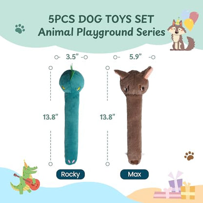 Nocciola Dog Squeak Toys 2pcs, Dog Toys to Keep Them Busy for Aggressive Chewers, Hide and Seek Crinkle Dog Toy for Large Dogs, Long Face Wild Animals Playground Series - style: Wolf, Crocodile