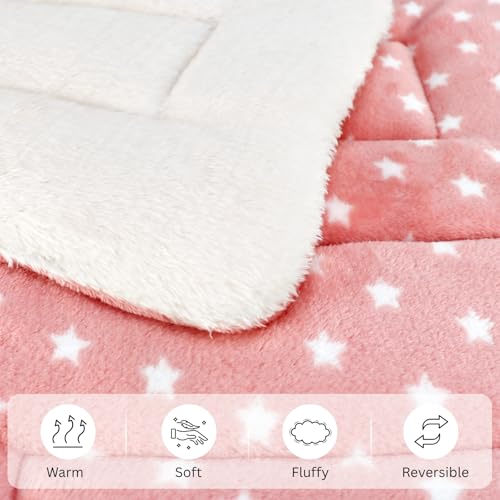 4 Pack Rabbit Bed Mat, 14" x 11" Soft Fluffy Flannel Small Pet Blanket, Washable Sleeping Pad for Guinea Pigs, Bunnies, Star Print - Pink - color: Pink, size: 14x10 Inch