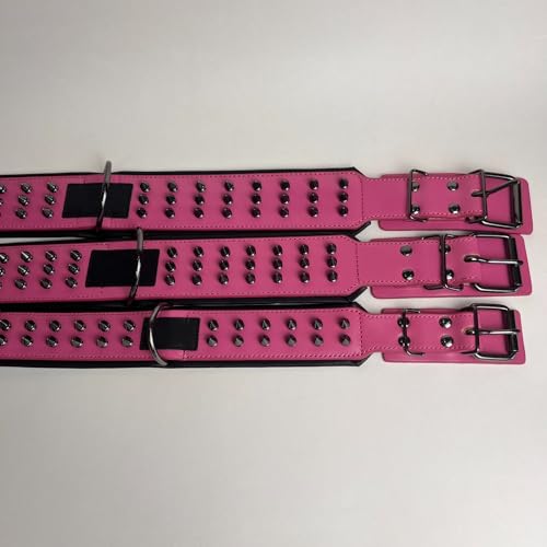 Luxury Leather Spike Dog Collar, Double-Layer Soft Cowhide, Punk Style for Medium and Large Dogs, Pit Bulls, Rowena (Pink,L-Neck 39-47cm) - color: Pink, size: L-neck 39-47cm