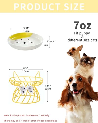 Elevated Cat Bowls with Non-Slip Metal Stand - Raised Food and Water Bowls, Fits Cats & Small Dogs - Dishwasher Safe - color: Yellow