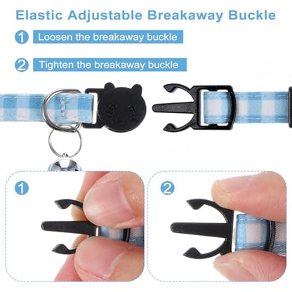 3pcs Bow Tie Cat Collar with Bells, Breakaway Bowtie Plaid Cat Collar, Soft Adjustable Bow Cats Collars for Kitten Puppy and Small Pets - color: blue