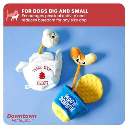 Downtown Pet Supply - Mac & Cheese Plush Squeaky Crinkle Rope Dog Toy - Durable for Small, Medium & Large Dogs - 1 Pack - style: Mac and Cheese