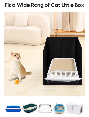 Waterproof Cat Litter Box Enclosure Splash Guard with Removable Mat, Cat Box Enclosure with 2 Hooks for Scoop, Anti-Leakage, Dust Control, Easy to Clean-24.02 x 16.14 x 16.14 inches-Black - color: Black