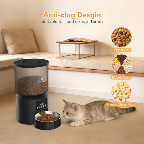 Automatic Cat Feeders, 4L Timed Cat Dry Food Dispenser Auto Pet Feeder for Cats and Small Dogs Dual Power Supply 9 Meals Programmable 1-15 Portion Per Day with Stainless Bowl Easy Clean - color: Black-1