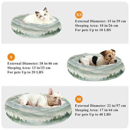 Round Cat Bed Dog Bed,20in Forest Washable Non-Slip Bottom Soft Pet Bed for Small Medium Dogs and Cats - size: 20in