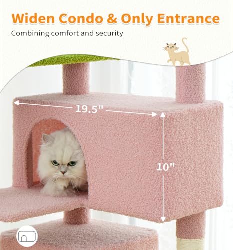 Made4Pets Cat Tree Tower 56" Cat Tower for Indoor Cats Kitten Tree Multi-Level Cat Tree with 2 Condo Furniture Activity Center with Scratching Posts Funny Toys (Pink Flower Green) - color: Pink Flower Green