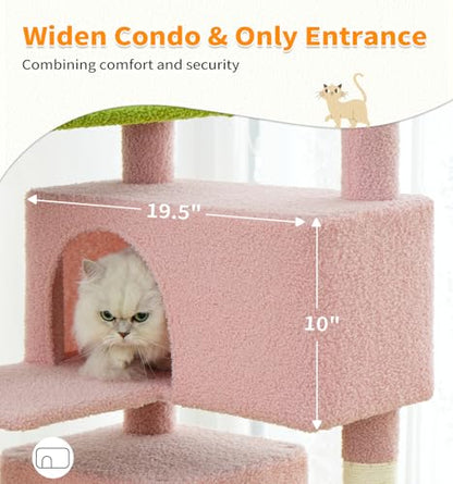 Made4Pets Cat Tree Tower 56" Cat Tower for Indoor Cats Kitten Tree Multi-Level Cat Tree with 2 Condo Furniture Activity Center with Scratching Posts Funny Toys (Pink Flower Green) - color: Pink Flower Green