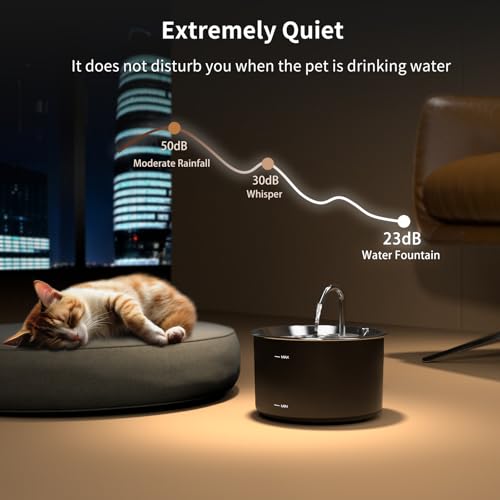Vividorama Cat Water Fountain Stainless Steel Lid, Corded 3L/101oz Pet Water Fountain, Dog Waterer with Quiet Pump and 4-Layer Filtration for Cats and Dogs