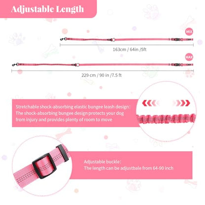 Heavy Duty Hands Free Multifunctional Dog Leash - Adjustable, Reflective, Waist Leash for Dog Walking, Running, Hiking - 5-7FT - color: Pink