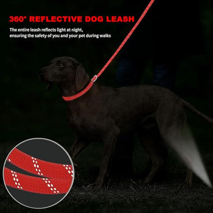 6FT Heavy Duty Dog Leash for Small Medium Large Dogs, Tangle Free Reflective Dog Training Leash with Double Handle, Seat Belt Buckle & Poop Bag Holder (Red) - color: Red, size: 6FT