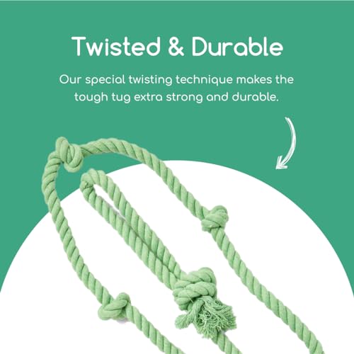 Tumbo Tough Tug Rope Dog Toy - (Green 5 ft Long Strong and Durable Rope Pull Toy with Handle) TUG of WAR Dog Toy - color: Green