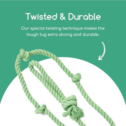 Tumbo Tough Tug Rope Dog Toy - (Green 5 ft Long Strong and Durable Rope Pull Toy with Handle) TUG of WAR Dog Toy - color: Green