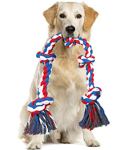 Bmag Dog Rope Toys for Aggressive Chewers, Interactive Heavy Duty Dog Toys for Medium Large Dogs, Tough Twisted Rope Toy with 5 Knots (Red) - color: Red
