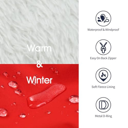 IECOii Dog Coat with Harness Built in - Red, Large - Waterproof Winter Coat, Fleece Lined Snow Jacket for Dogs - color: Red, size: Large(Chest:24.4 in)