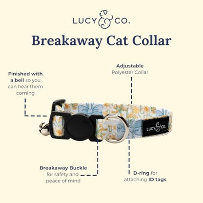 Lucy & Co. Sunshine and Daffodils Breakaway Cat Collar, Adjustable Safety Breakaway Buckle, Cute Printed Cat Collar, Large - color: Sunshine and Daffodils, size: Large