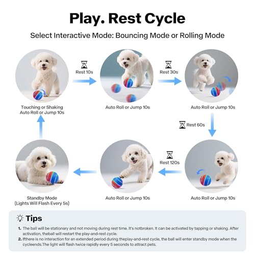 Pet Prime Interactive Dog Ball,Automatic Self Moving Dog Toys to Keep Them Busy,Rechargeable Motion Activated Rolling Ball with Lights for Small Medium and Large Dogs,2 Modes for Fun