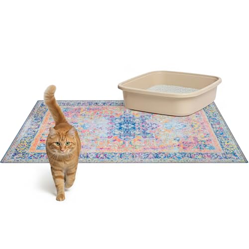 Lovewag Pets Cat Litter Box Mats 2 Pack - Medium 28x41 Machine Washable, Easy Clean, Non-Slip, Waterproof Mats for Indoor Cats - Kitty Litter Mess Control & Urine Floor Protection (Marmalade Sunshine) - color: Marmalade Sunshine, size: 28x41 inches (Pack