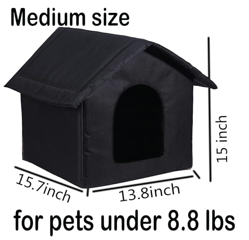 Cat Houses for Outdoor Cats Outdoor Houses for Feral Cats Cat House with Weatherproof Canvas Roof Stray Shelter (Cat House Black, Medium-Houses) - style: Medium cat houses