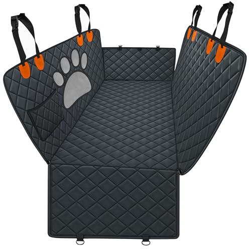 Pet Seat Cover for Back Seat – Waterproof Backseat Cover for Dogs in Car with Mesh Window, Oxford Fabric, Storage Pocket, Side Flaps & Carry Handles