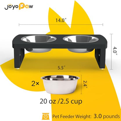 Elevated Dog Bowls, Bamboo Raised Dog Bowl for Small Dogs & Cats, with 2 Stainless Steel Bowls (4'' Tall-20oz Bowl, Black) - color: Black, size: Small: 4'' Tall-20oz Bowl