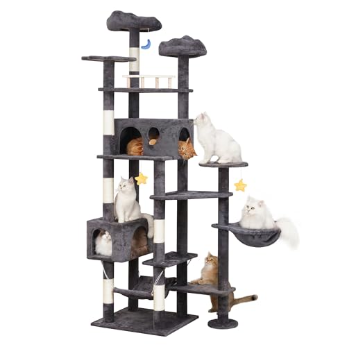 Meecal 79in Giant Cat Tree for Heavy Duty Big Cats, Large Cat Trees with Scratching Post, Cat Tree Tower with Cat Condos, Hammock & Plush Perch for Maine Coon, Smoky Gray - color: Smoky Gray