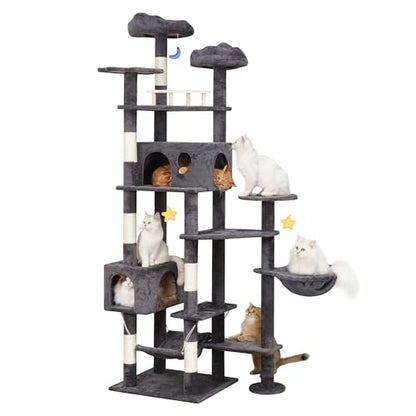 Meecal 79in Giant Cat Tree for Heavy Duty Big Cats, Large Cat Trees with Scratching Post, Cat Tree Tower with Cat Condos, Hammock & Plush Perch for Maine Coon, Smoky Gray - color: Smoky Gray