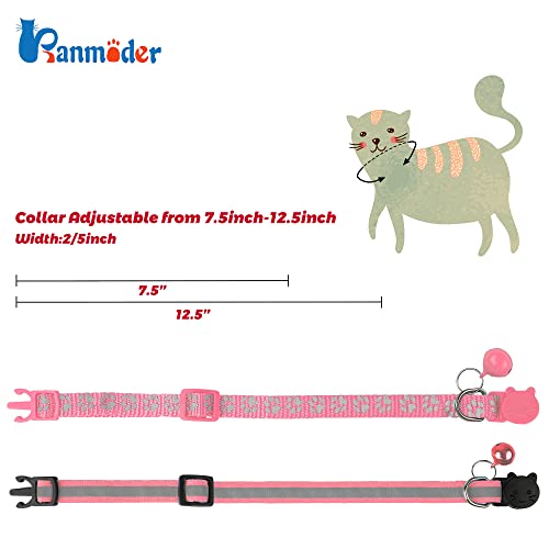 2 Pack Reflective Cat Collar Breakaway with Bell,Personalized Kitten Collars,Adjustable Safety Buckle Collar for Male Cats Girls & Boys (Pink) - color: Pink