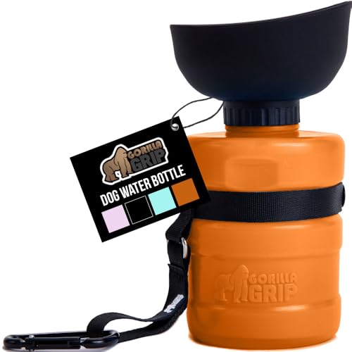 GORILLA GRIP Dog Water Bottle, Portable Water Bowl Dispenser for Dogs, 12 oz Leak Proof Pet Travel Squeeze Bottles, Food Grade Silicone, To Go Puppy Essentials, Hiking Camping Trip Accessories, Orange - color: Orange, size: 12oz