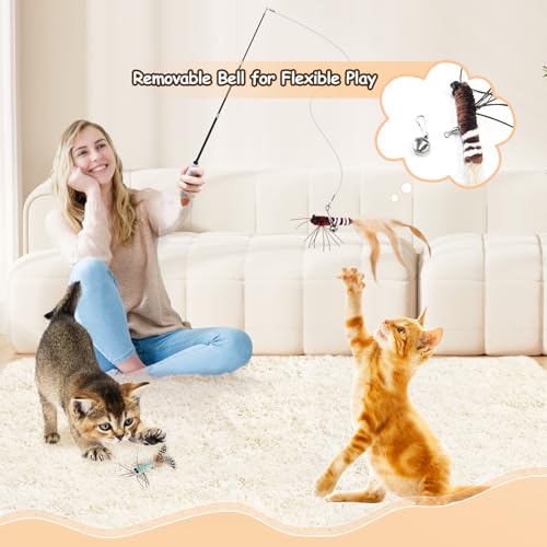 ORSDA Cat Toys, Cat Feather Toy for Indoor Cats, Replacement Teaser, Interative for Cats with Bell, Kitten Toys