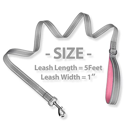 PHOEPET 5 Feet Dog Leash - Dual-Side Reflective - Soft Padded Handle - Fit for Walking, Training or Exploring Hiking, Camping (Grey + Baby Pink Base) - color: Grey + Baby Pink Base