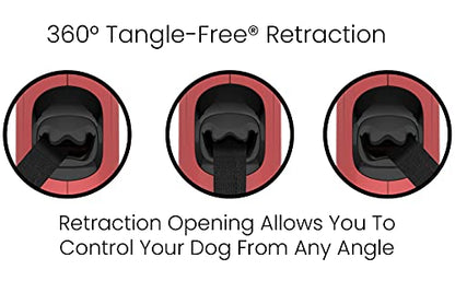 TUG Monochrome 360° Tangle-Free Retractable Dog Leash | 16 ft Strong Nylon Tape (Medium, Red) - color: Red, size: Medium, 16 ft