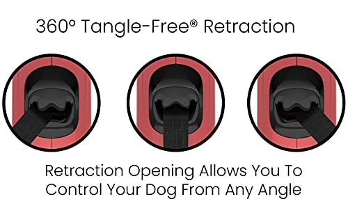 TUG Monochrome 360° Tangle-Free Retractable Dog Leash | 16 ft Strong Nylon Tape (Large, Red) - color: Red, size: Large, 16 ft