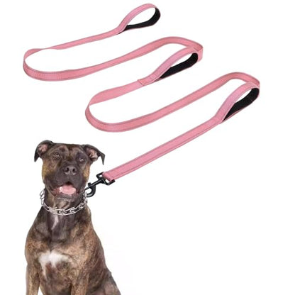 Jiozermi 10ft Dog Leash with 3 Handles, Heavy Duty Dog Lead with Padded Traffic Handle, Reflective Stitching Large Leash for Running Walking Training(Hot Pink) - color: Hot Pink
