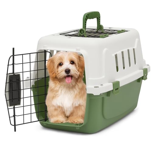 MoNiBloom 18-Inch 2-Door Top Loading Cat Carrier, Plastic Dog Crate Hard-Sided Dog Travel Carrier for Small Dogs and Cats, Ventilation and Security Lock Design for Pets up to 10 lbs (Green) - color: Green, size: 18.0"L x 10.5"W x 12.0"H