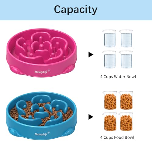 MateeyLife Large Slow Feeder Dog Bowls 2PCS, Anti-Choking Puzzle Dog Food Bowls, Anti-Slip Interactive Feeding Slow Down Eating, Bloat Stop Maze Dishes for Large Breeds 4 Cups Purple&DarkBlue - color: C-Purple&DarkBlue, size: Large