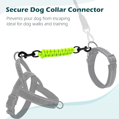 Dog Collar Safety Clip, Handmade Backup Safety Strap for Dog Harness, Prong, Pinch Collar, Double Ended Clasp Leash Connector (Neon Green) - color: Neon Green