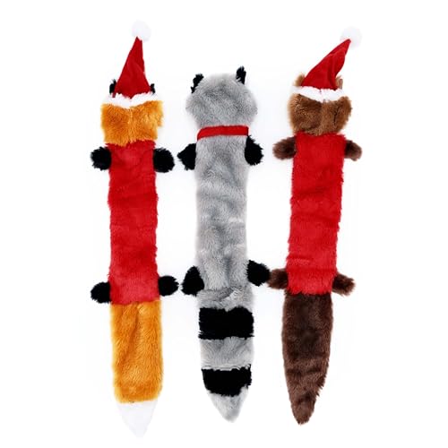 ZippyPaws Skinny Peltz - No Stuffing Dog Toys to Keep Them Busy, for Medium and Large Dogs, Squeaky Unstuffed Chew Toys for Pets, Soft Plush Variety Pack, Fox, Raccoon, & Squirrel - Holiday 3-Pack - style: Santa Fox, Raccoon, and Elf Squirrel - Large (3-p
