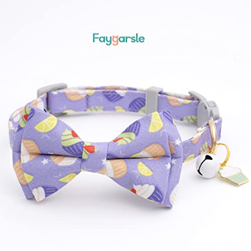 Faygarsle 2 Pack Cute Cats Collar with Bell Breakaway Bowtie Cat Collars for Male Female Cat Soft Fancy Pink Purple Cat Collar with Ice Cream Doughnuts Pattern Summer Cat Collar for Boy Girl Cats - color: Ice Cream&Doughnuts