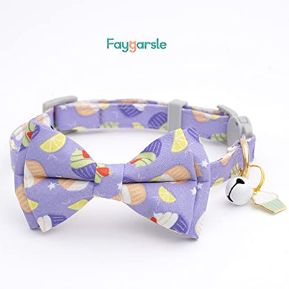 Faygarsle 2 Pack Cute Cats Collar with Bell Breakaway Bowtie Cat Collars for Male Female Cat Soft Fancy Pink Purple Cat Collar with Ice Cream Doughnuts Pattern Summer Cat Collar for Boy Girl Cats - color: Ice Cream&Doughnuts