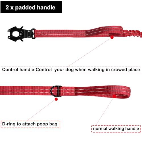 ICEFANG Tactical Dog Leash,K9 Training Walking Bungee Lead with 2 Control Handle,Heavy Duty Quick Release Metal Clasp,for Medium Large Breed (Reflective Red, 6 FT) - color: Reflective Red, size: 6 FT