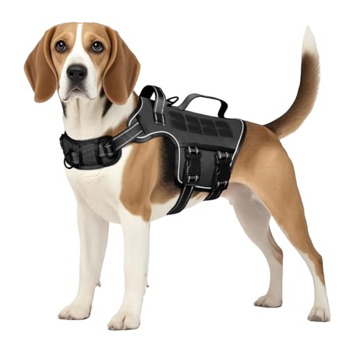 Tactical Dog Harness Medium Sized, Heavy Duty No Pull Dog Harness with Handle, Easy On and Off Service Dog Vest with Molle System, Reflective Pet Vest for Walking Hiking Training - color: Black, size: M(Neck:17-23",Chest:22-32"),35-50 lbs