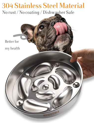 Stainless Steel Dog Bowls for Flat-Faced Brachycephalic Breeds,Gentle Slow Feeding Design,Moderately Slow Down Eating Pace,Non-Slip,2.5 Cups Capacity Metal Bowl for Medium Dogs