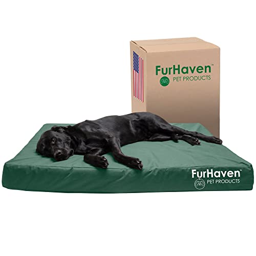 Furhaven Water-Resistant Orthopedic Dog Bed for Large Dogs w/ Removable Washable Cover, For Dogs Up to 125 lbs - Indoor/Outdoor Logo Print Oxford Polycanvas Mattress - Forest, Jumbo Plus/XXL - color: Water-Resistant Logo Print (Forest), size: Jumbo Plus